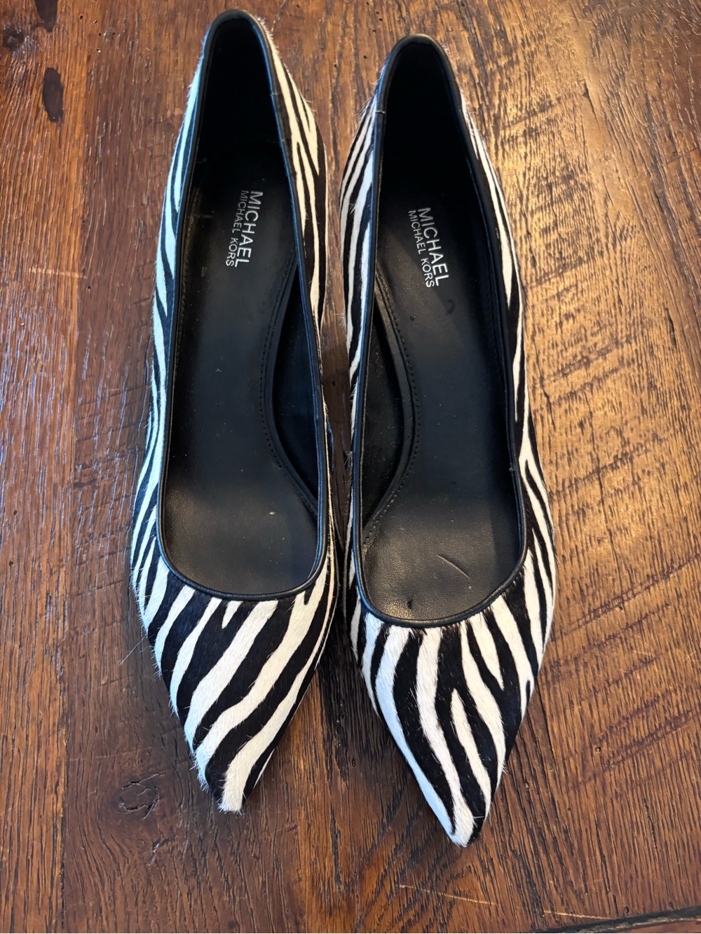 Michael Kors Black & White Zebra-Print Pointed Toe Heels